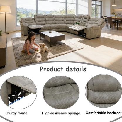 Breathing Leather Reclining Sofa Set,Power Recliner Sectional Couch with LED Light,Modern Living Room Furniture Set,Reclining Sectional Couch Set with USB Port/Storage for Home/Home Theater