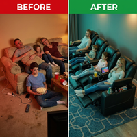 36.22" W Luxury Individual Seat Top Faux Leather Home Theater Seat Recliners Quadruple Seat with USB & Dual Cup Holders & Arm Storage (Set of 4) — Before & After