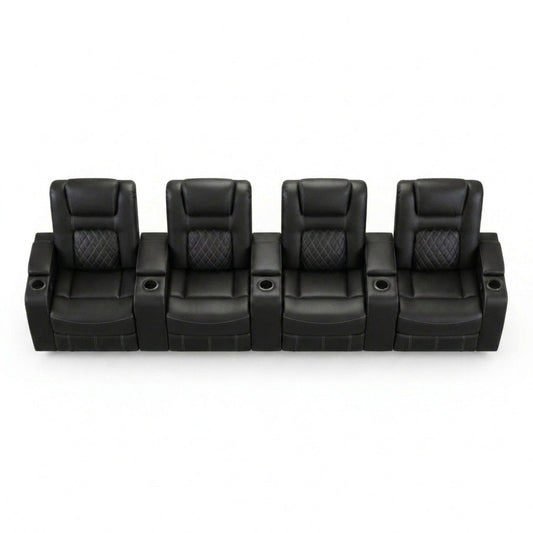36.22" W Luxury Individual Seat Top Faux Leather Home Theater Seat Recliners Quadruple Seat with USB & Dual Cup Holders & Arm Storage (Set of 4) — Studio Shot