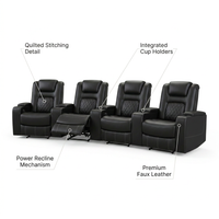 36.22" W Luxury Individual Seat Top Faux Leather Home Theater Seat Recliners Quadruple Seat with USB & Dual Cup Holders & Arm Storage (Set of 4) — infographic