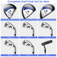 Men'S 9 Pieces Complete Golf Club Set Includes 460Cc Alloy Driver 3# Fairway Wood 4# Hybrid 6# 7# 8# 9# and P# Irons