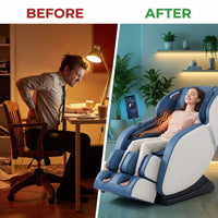 Blue Faux Leather Zero Gravity Recliner 3D Programmable Massage Chair — Before & After