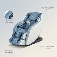 Blue Faux Leather Zero Gravity Recliner 3D Programmable Massage Chair — infographic