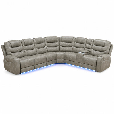 Breathing Leather Reclining Sofa Set,Power Recliner Sectional Couch with LED Light,Modern Living Room Furniture Set,Reclining Sectional Couch Set with USB Port/Storage for Home/Home Theater