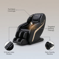 Massage Chair with Zero Gravity Built for Deep Relaxation, Full Body Coverage, Heating Therapy, 5 Auto Modes — infographic