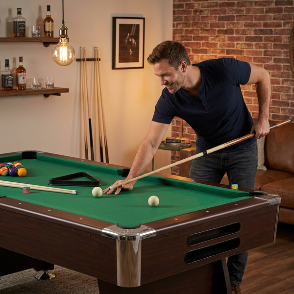 Pool Table Built for Home Entertainment, Automatic Ball Return, Vintage Green Cloth, Complete Set