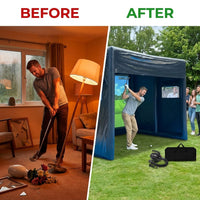 Portable Inflatable Golf Simulator Large 10X13X10 FT Indoor/Outdoor Golf Simulator Tent with Projection Screen All Skill Levels — Before & After
