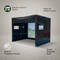 Portable Inflatable Golf Simulator Large 10X13X10 FT Indoor/Outdoor Golf Simulator Tent with Projection Screen All Skill Levels — infographic